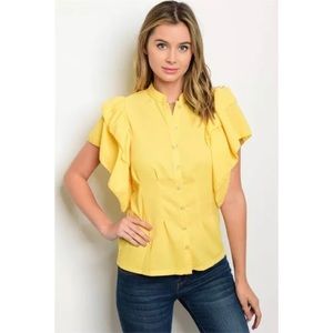 TEA N CUP Yellow Ruffled Sleeve Blouse - NWT